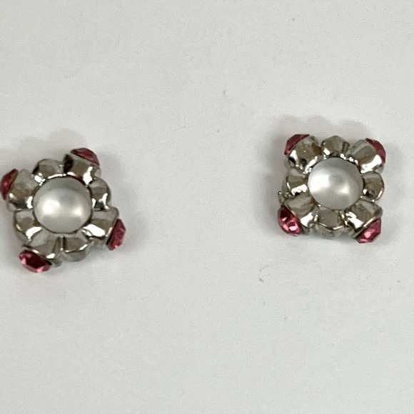 Set of Two Pink Rhinestone Silver Tone Charm Spacers - Picture 3 of 8